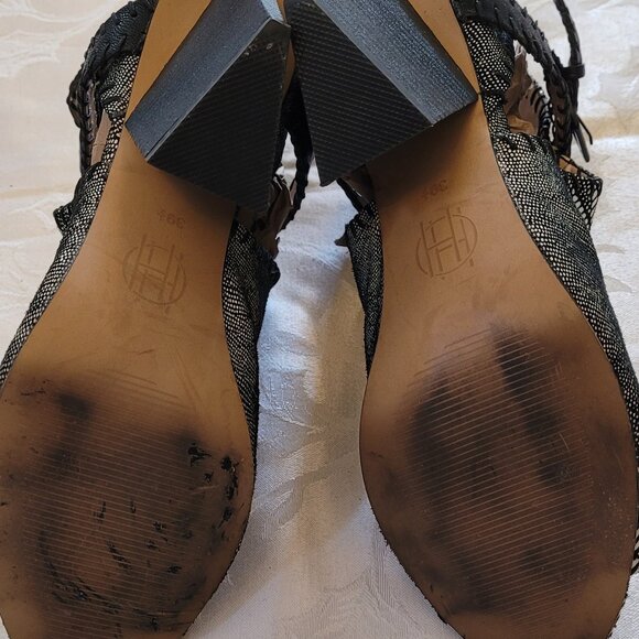 House of Harlow 1960 Black/White/Metalic Minnie Leather Peep Toe Shoes/Booties - Picture 6 of 6